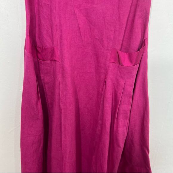 J. Peterman Bright Pink Fuchsia Linen Silk Pleated Dress Size 6 - Picture 10 of 14